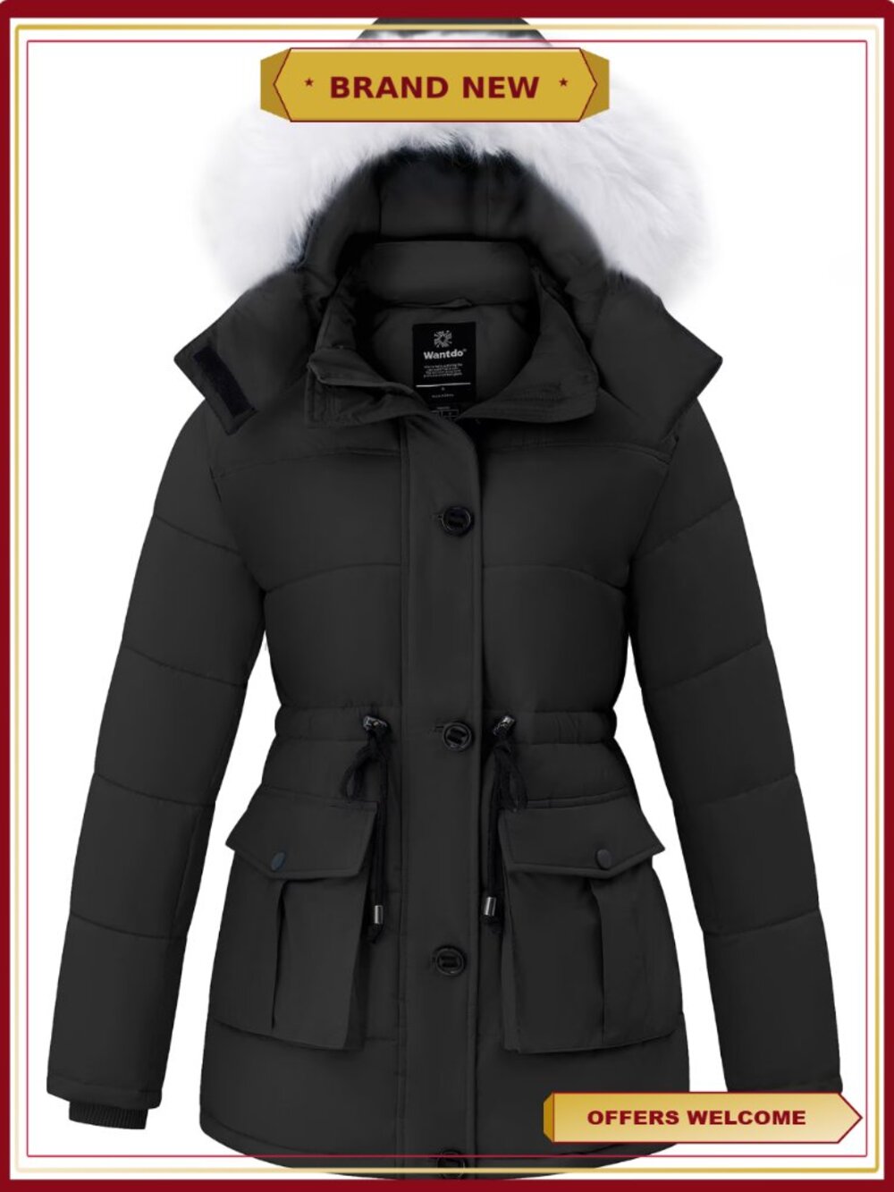 Women's Winter Puffer Coat Removable Hood Waterproof Warm Jacket Parka